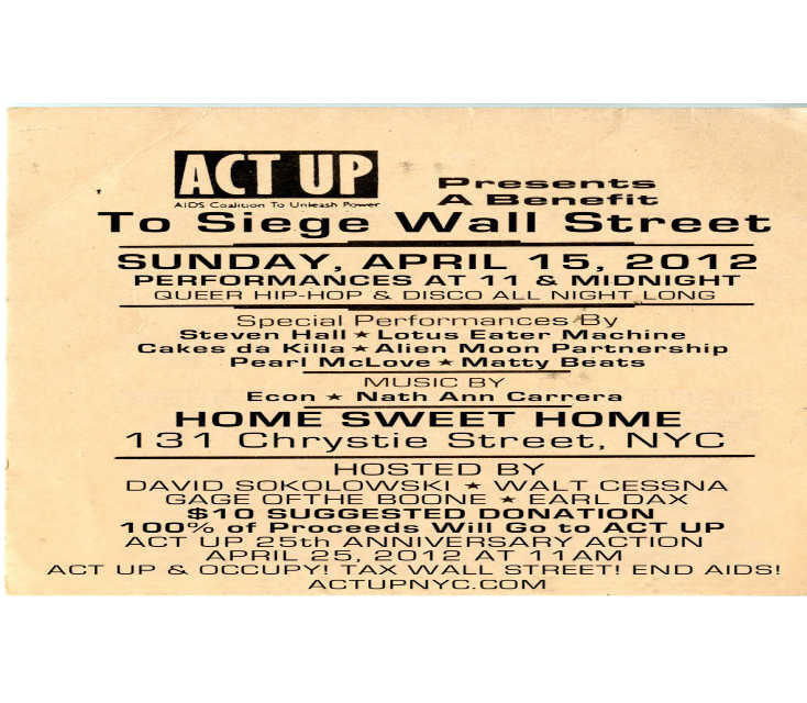 Upcoming Fundraisers for ACT UP’s Tax Wall Street Action Sunday