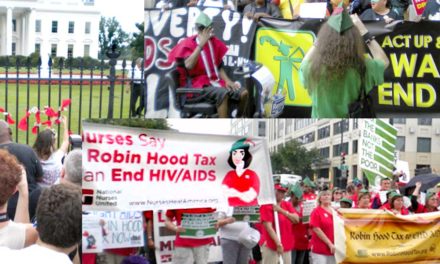 Thousands March for Robin Hood Taxes, Against Free Trade, For Women’s Rights, Harm Reduction, & Against Stigma