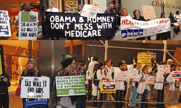 Health Activists Protest Presidential Candidates,  Demand Tax on Wall St. Trades