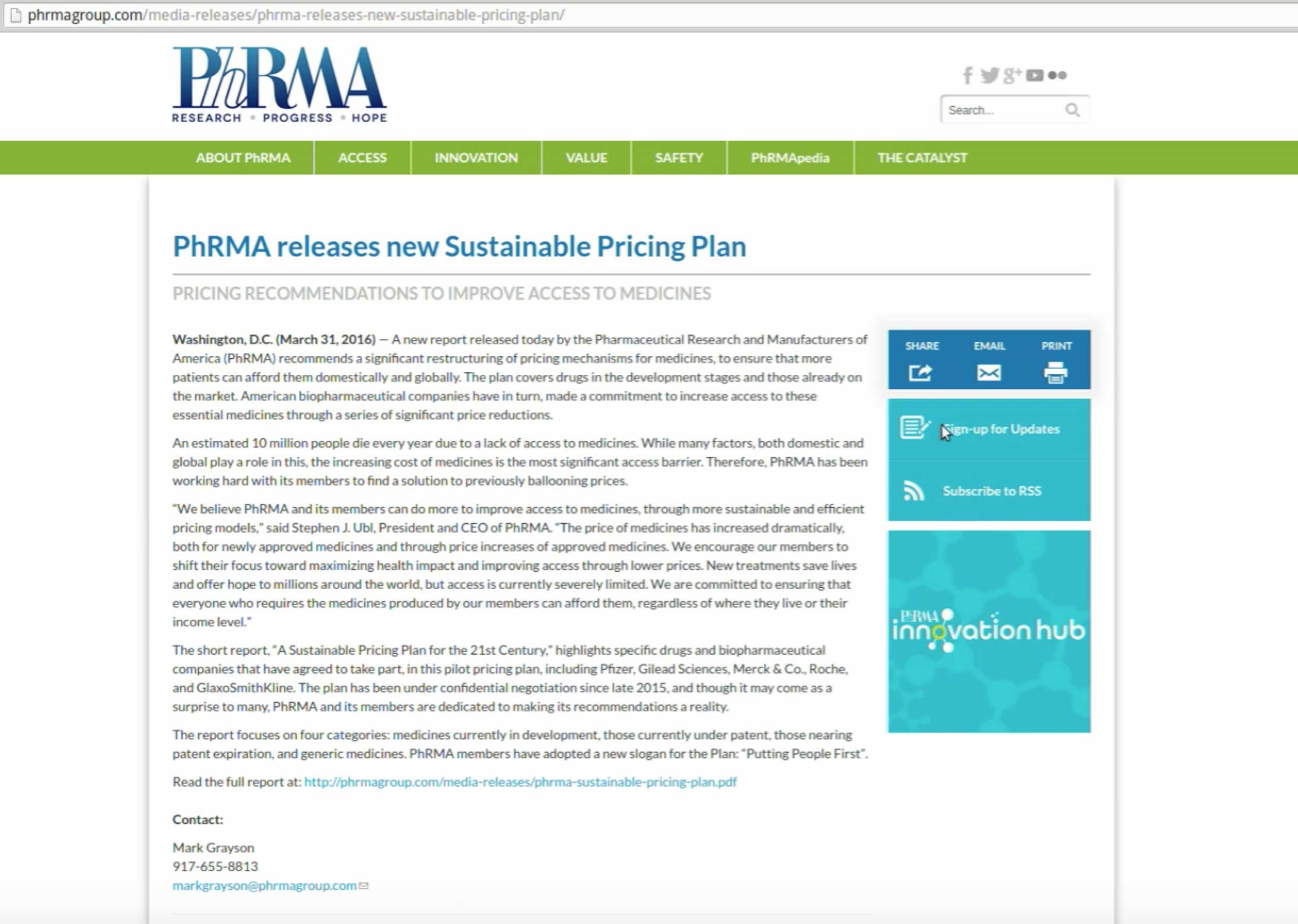 Text Appearing on PhRMA.com - April Fools Site - Click for HIGH RES