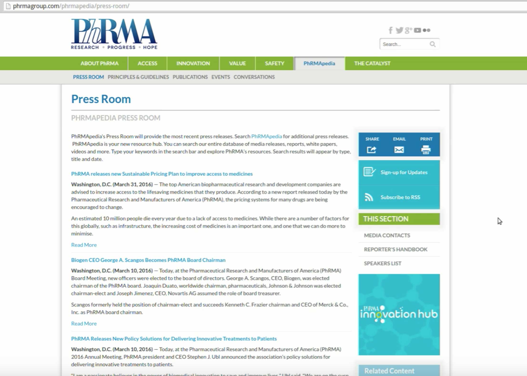 Header Appearing on PhRMA.com - April Fools Site - Click for HIGH RES