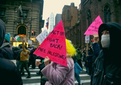 ACT UP NY bloc at a rally in Columbus Circle on 12/31/2023 Alexa Wilkinson