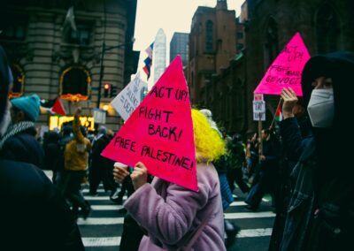 ACT UP NY bloc at a rally in Columbus Circle on 12/31/2023 Alexa Wilkinson